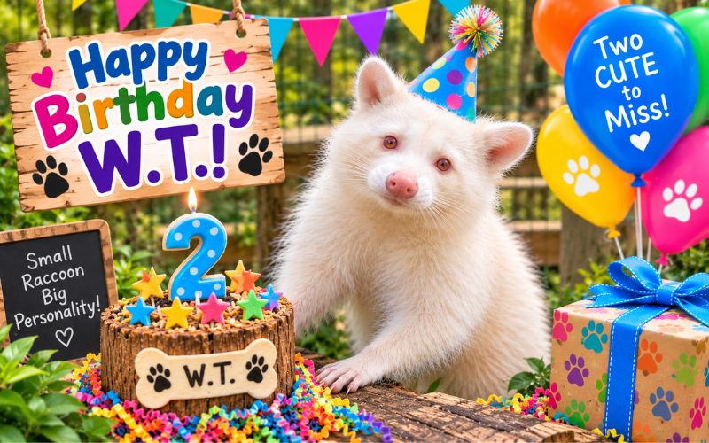 Our Albino Raccoon, W.T.'s 2nd Birthday Celebration at Lucky Ladd Farms located near Murfreesboro, Franklin and Nashville, TN